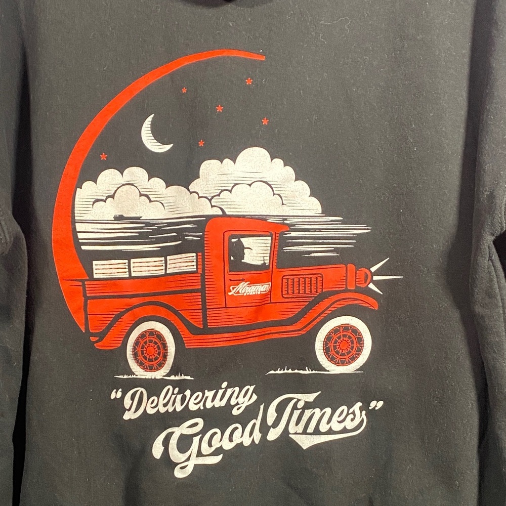 Just Hoods XL Black Graphic Hoodie Delivering Good Times Pullover Sweatshirt - Picture 7 of 15
